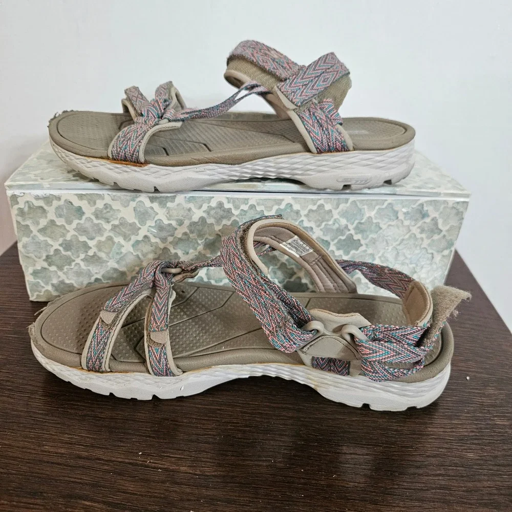 Skechers On-the-Go 600 Brilliancy Sandals Taupe Pink Multi 14644 Womens 10